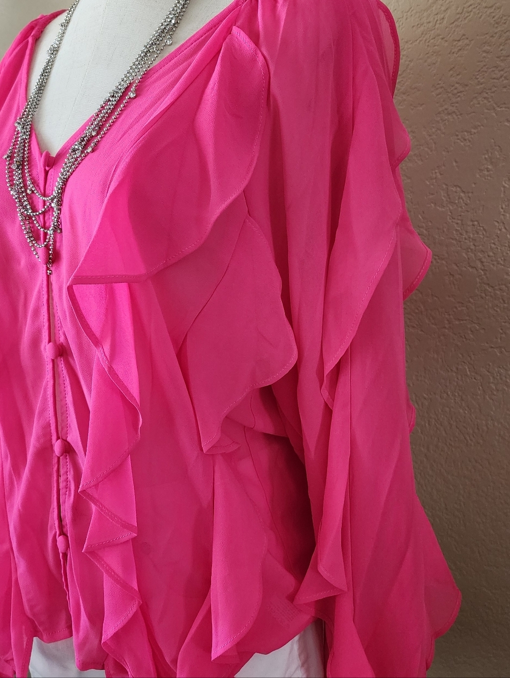 Hot Pink Ruffle Blouse - Picture 3 of 8